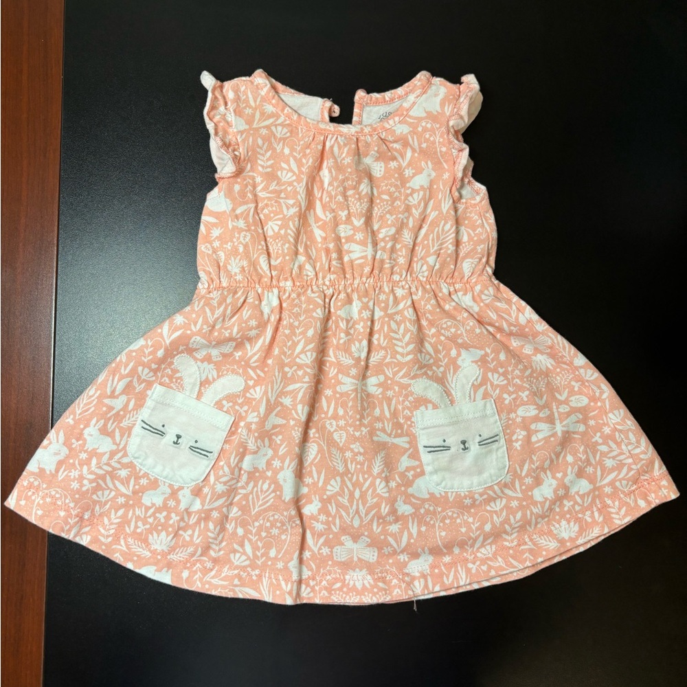 Charming Coral Bunny Print Kids Dress